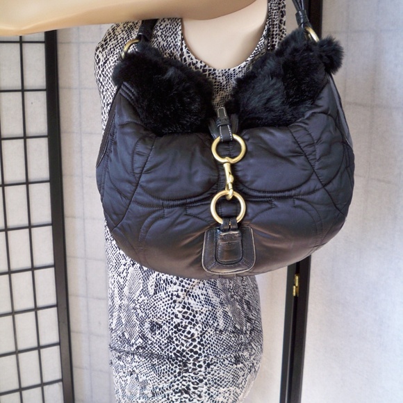 COACH #3587 SOHO SKI HOBO/RABBIT FUR TRIM HANDBAG - Picture 2 of 7